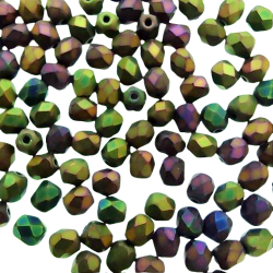 Round faceted Jet Purple Iris Matted 4mm