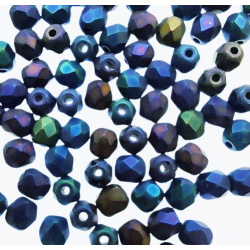 Round faceted Jet Blue Iris Matted 4mm