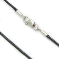 Necklace cord cotton wax cord sterling silver clasp Black 45cm hilo 1-1,5mm