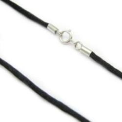Rattail cord with sterling silver clasp Black 45cm hilo 1-1,5mm
