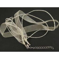 Organza ribbon-wax cotton necklace Beige 54cm