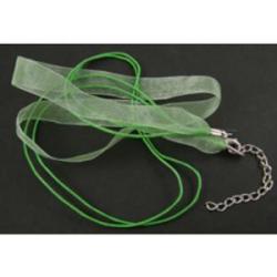 Organza ribbon-wax cotton necklace green 54cm