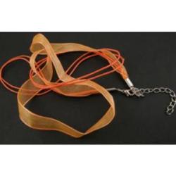 Organza ribbon-wax cotton necklace orange 54cm