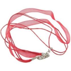 Organza ribbon-wax cotton necklace red 54cm