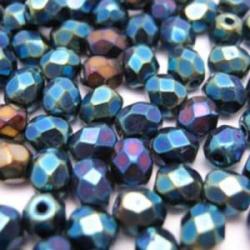 round faceted Blue metallic 8mm