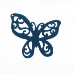 Butterfly pendant wood blue 49x45mm