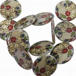 Coin Round vintage flowers shell multicolor 30mm hilo 0,9mm