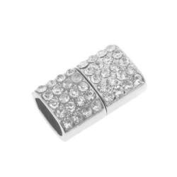 Strass Zinc clasp leather 10x7 Old silver 